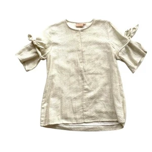 Camicetta donna Rungolee top cravatta scintillante manica corta 1/4 zip girocollo avorio S - Foto 1 di 11
