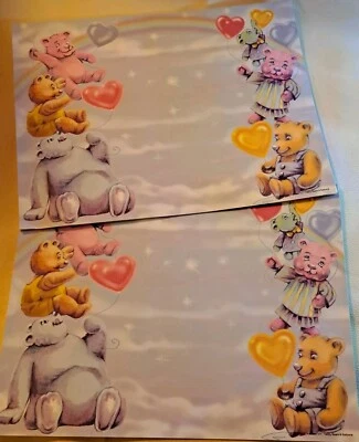 Vintage Cardstock Paper  Print  Lot -  11" X 8 1/2" - Bears &Balloons 8 Pieces  - Image 1 of 4