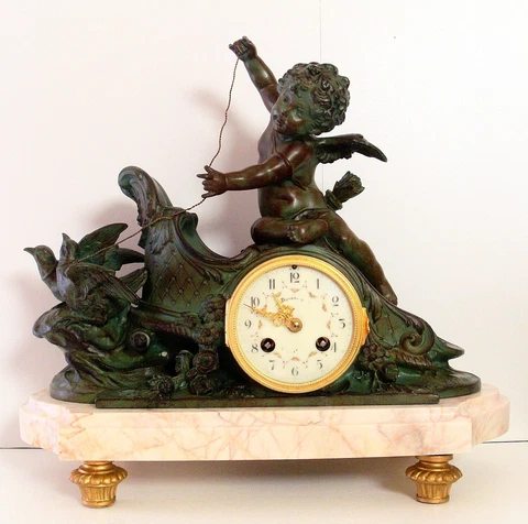 XIX Th C.,  ALLEGORY TO LOVE ON A CHARIOT Sculptor MOREAU Rare Huge Clock 334 oz Cover