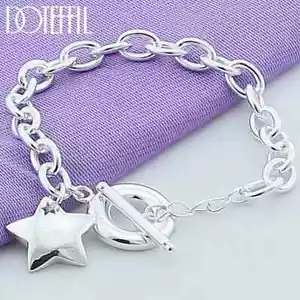 DOTEFFIL Bracciale Ciondolo Argento Sterling 925 Stella TO Fibbia Catena Moda Gioielli - Foto 1 di 5