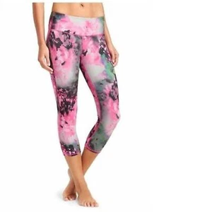 Athleta Leggings S Neon Rose Print Stretch Knit Performance Cropped Pants - Picture 1 of 6