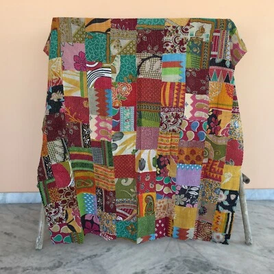 Vintage Patchwork Kantha Quilt Bedding Bedspread Reversible Blanket Throw - Image 1 of 3