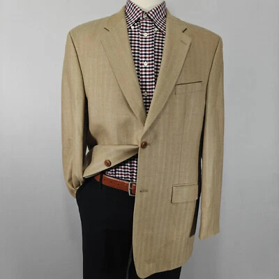 Blazer Abrigo Deportivo Kasper Para Hombre Dos Botones Beige Espiga Seda Lana Talla 44L Foto 1 de 4