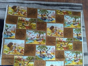Vintage House And Home Screen Print Fabric, Ducks, Pheasants, Quail, 33 X 45" - Picture 1 of 11
