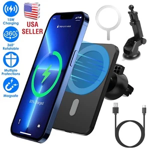Wireless Car Charger Magnetic 15W Car Phone Mount Air Vent Holder Fit for iPhone - Picture 1 of 12