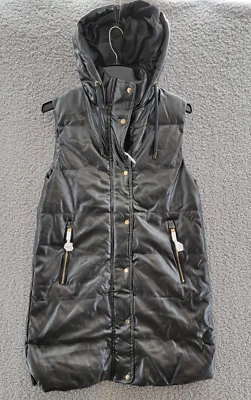 Colete acolchoado longo Love Token feminino XS preto sólido com capuz fecho de correr - Imagem 1 de 4