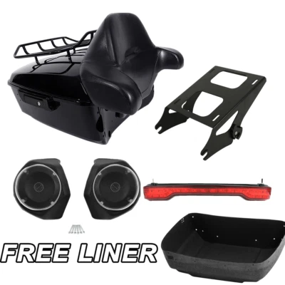 King Trunk Rack LED Tail Light Speakers Pad Fit For Harley Touring Glide 2014-25 Foto 1 de 4