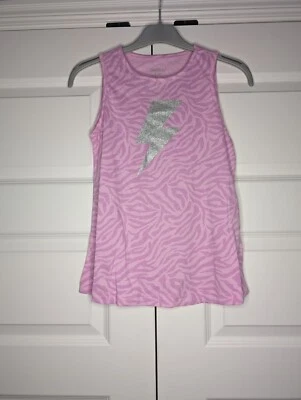 NUEVO CON ETIQUETAS Camiseta sin mangas BCG Niñas Grande 12-14 Dulce Lila Rosa Cebra Diseño con Relámpago Foto 1 de 4