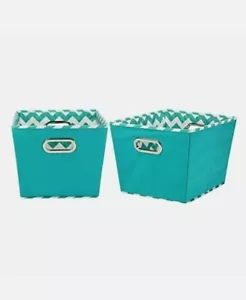 NEW Household Essentials Decorative Storage Bins Medium Aqua Chevron 2Pack - Picture 1 of 2