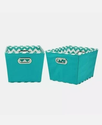 NEW Household Essentials Decorative Storage Bins Medium Aqua Chevron 2Pack - Image 1 of 2