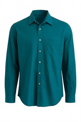 Alfani 100% Silk Button-Up Shirt Teal Blue Long Sleeve Dress Minimalist Luxury - Image 1 of 4