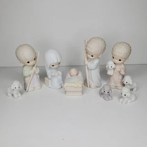 PRECIOUS MOMENTS Come Let Us Adore Him 9-Piece Porcelain Nativity Set 1986 Vtg - Picture 1 of 17