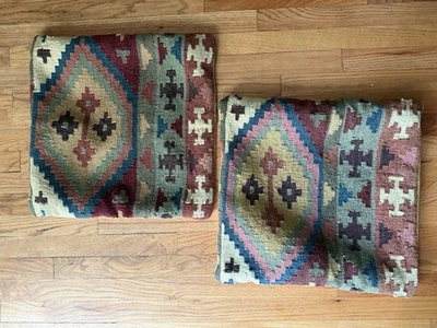 Juego de 2 fundas de cojín de almohada Kilim de yute de lana indio decoración sofá silla boho Foto 1 de 4