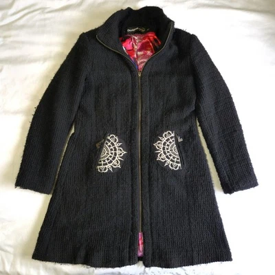 Abrigo largo Desigual By Christian Lacroix para mujer talla 44 mezcla de lana negro con cremallera Foto 1 de 4