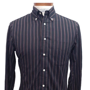 Vintage Gitman Bros Button L/S Black Red White Striped Cotton Shirt Small USA - Picture 1 of 9