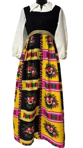 Groovy Vintage Flower Power Boho Bohemian Hippie Maxi Dress 1970's Costume - Picture 1 of 7