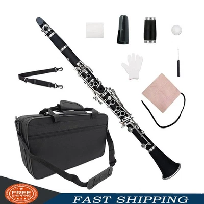 SIEMONICS Black Ebonite Professional Clarinet Bb Key Clarinet Nickel Plated with Carry Bag
