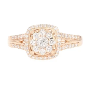 .89ctw Round Cut Diamond Halo Cluster Engagement Ring 10k Rose Gold Size 12.5 - Picture 1 of 6