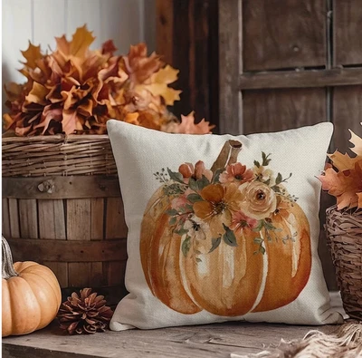 Funda de almohada de calabaza de otoño o acción de gracias, perfecta para exteriores o interiores 18x18 pulgadas Foto 1 de 3