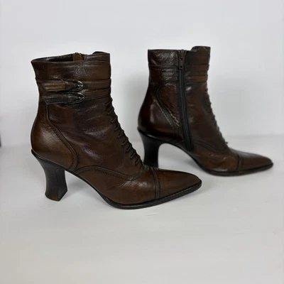 Via Spiga Olbia Leather Side Zip Granny Boots Brown Size 7M Made in Italy - Image 1 of 4