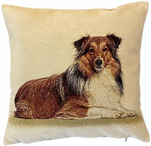 ROUGH COLLIE DOG LASSIE, HAND FINISHED 17" 44CM TAPESTRY CUSHION PILLOW COVER - Picture 1 of 6