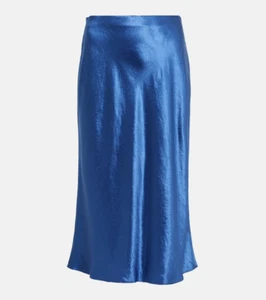 NWT Vince Satin Slip Midi in Riverine Blue Pull-on A-line Skirt M $295 - Picture 1 of 7