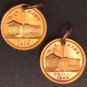2 Prooflike BU 1832 U.S. Mint/Lord's Prayer Medals. Gold plated charm/token/fob. - Picture 1 of 4