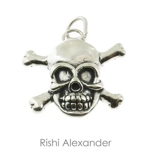 Dije calavera de plata esterlina 925 con tibias cruzadas hecho en EE. UU. - Imagen 1 de 2