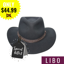 LIBO Men's Deluxe Fedora Genuine Wool Felt Hat Outback Seasonal Special Offer