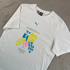 Ferrari Puma Scuderia T Shirt Men Large White Center Print Miami Beach Crew Cars - Picture 1 of 11