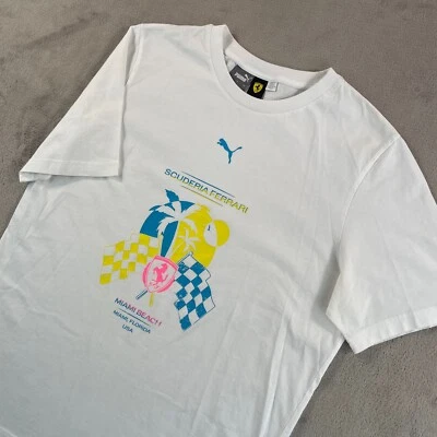 法拉利彪马 Scuderia T 恤男式大号白色中心印花迈阿密海滩乘员车 — 第 1/4 张图片