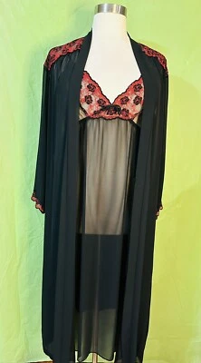Private Luxuries Women’s Black And Red Plus Size XXL Lace Sheer Gown & Robe Set - Image 1 of 4