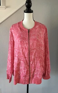 Woman Within Plus Pink Full Zip up Jacket Shirt Pockets Elastic bottom 18/20(L) - Picture 1 of 7