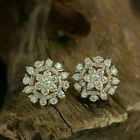 Boucles d'oreilles à tige en forme de fleur de diamant simulé de coupe...