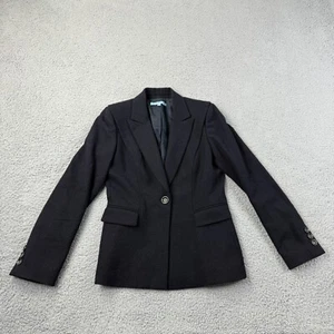 Antonio Melani Blazer Womens 4 Wool Blend Black Gray Button Long Sleeve Career - Picture 1 of 9