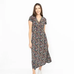 Seasalt Womens Midi Dress Navy Chapelle Jersey Floral Wrap V-Neck Short Sleeve - Picture 1 of 25