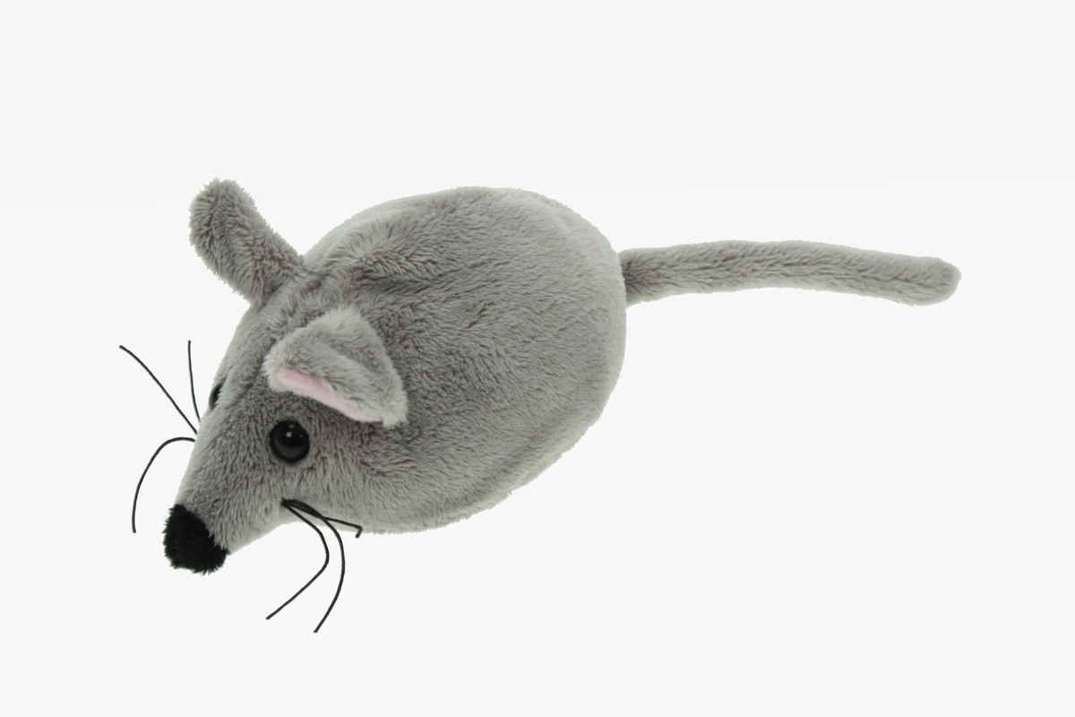 Uni-Toys Kuschelmaus Liegend – 17 Cm Groß (mit Schwanz 30 Cm), Grauer Plüsch, Waschbar