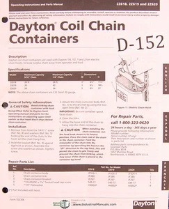 Contenedores de cadena bobina Dayton, inglés-francés-español, manual de operación y piezas - Imagen 1 de 1