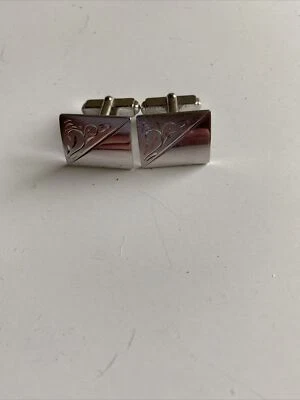 Vintage  Anson Sterling Silver Rectangular Cufflinks Engraved G32-37 - Image 1 of 4