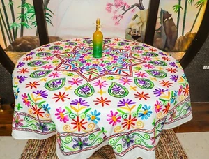 TABLECLOTH ROUND AARI WORK HAND EMBROIDERED SIZE:DIA 70" INCH FREE SHIP - Picture 1 of 12