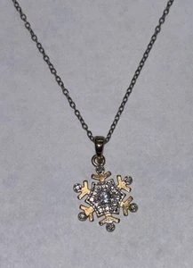Ross Simons Gold Over Sterling Silver Topaz Diamond Snowflake Necklace 925 Chain - Picture 1 of 6