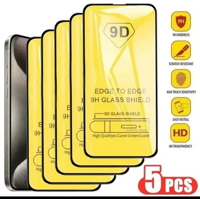 Протектор экрана закаленное стекло полный чехол для iPhone 17 16 15 14 12 10D упаковка 5 шт. - Изображение 1 из 4