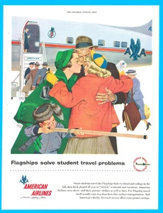 American Airlines family travel aviation airplane Aircoach jet print ad 1955 - Picture 1 of 3