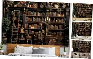 Spenlife Classic Bookshelf Tapestry Wall Hanging Vintage Library Wall - Picture 1 of 8
