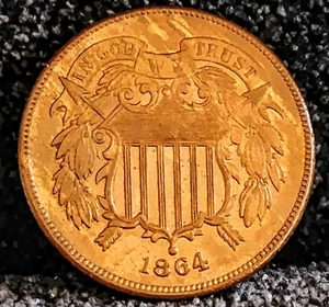 1864 Two Cent Piece  MS++++RB  Beautiful Eye Appeal 100% Orig Better Date - Picture 1 of 6