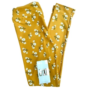 NEW Lularoe Leggings Girls L/XL (sz 8-14) Yellow Floral Buttery Soft Stretch - Picture 1 of 9