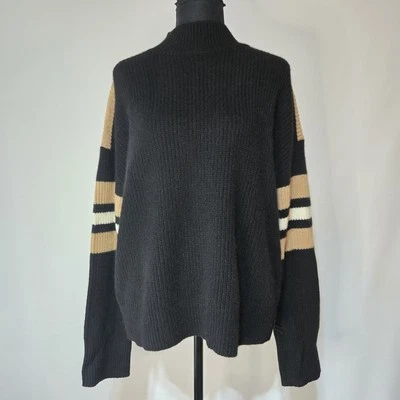 Aqua Bloomingdales 100% 羊绒领毛衣黑色棕褐色小号全新带标签极简主义 — 第 1/4 张图片
