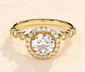 Moissanite Promise Ring Round Cut Ring 14k Yellow Gold Plated Ring Gift For Him - Picture 1 of 5