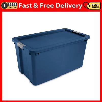 Cubo de almacenamiento extra grande, contenedor de 45 galones con tapa de pestillo y ruedas, azul Foto 1 de 4