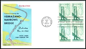 1964 Verrazano Narrows Bridge 5c Sc 1258 FDC with classic Fluegel cachet UA - Picture 1 of 1